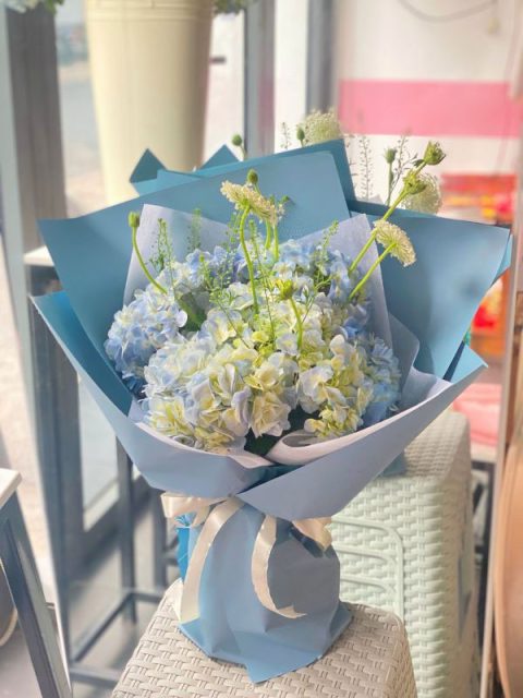 Bó hoa cẩm tú cầu xanh 03